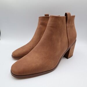 Nautica Womens Brown Ankle Boots Chunky Block Heel Side Zip